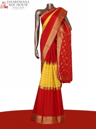 Pure Veldhari Zari Lines Mysore Crepe Silk Saree